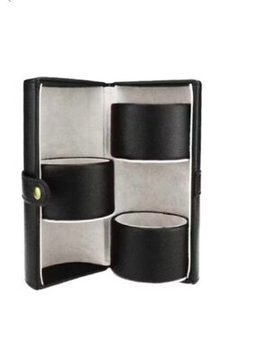 Max Studio Leather Cylindrical Travel Jewelry Case w/ 3‎ Storage Inserts